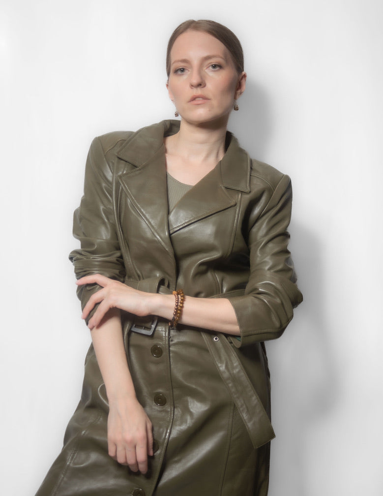 Eclipse - Women Olive Lambskin Leather Coat
