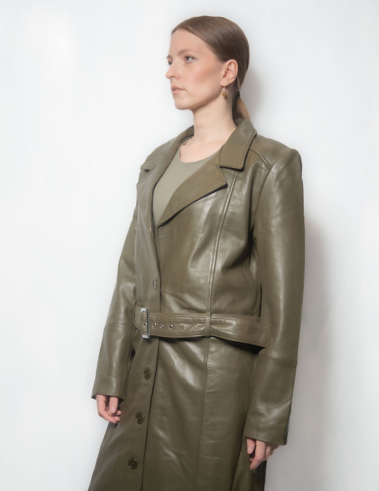 Eclipse - Women Olive Lambskin Leather Coat