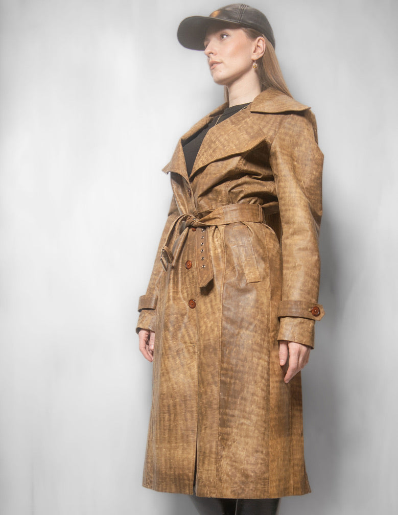 women cowhide trench coat