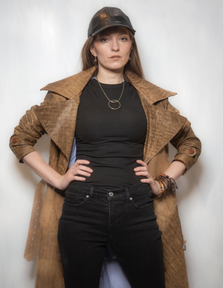 women cowhide trench coat