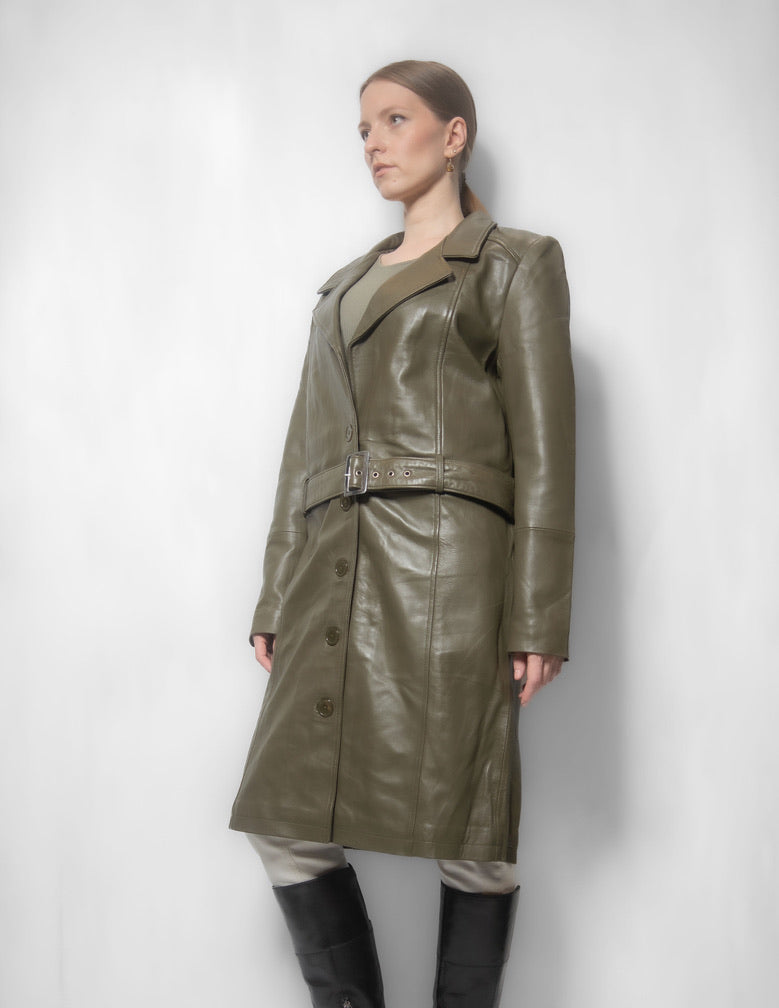 Eclipse - Women Olive Lambskin Leather Coat