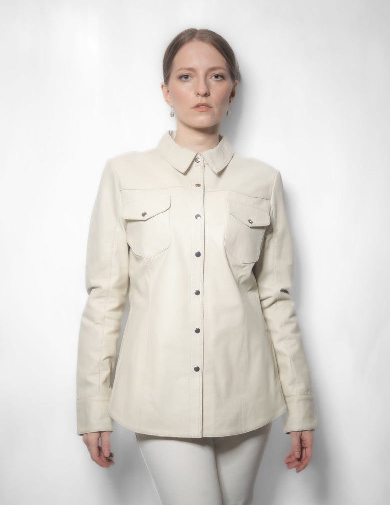 Women Western Lambskin Shirt - Cream