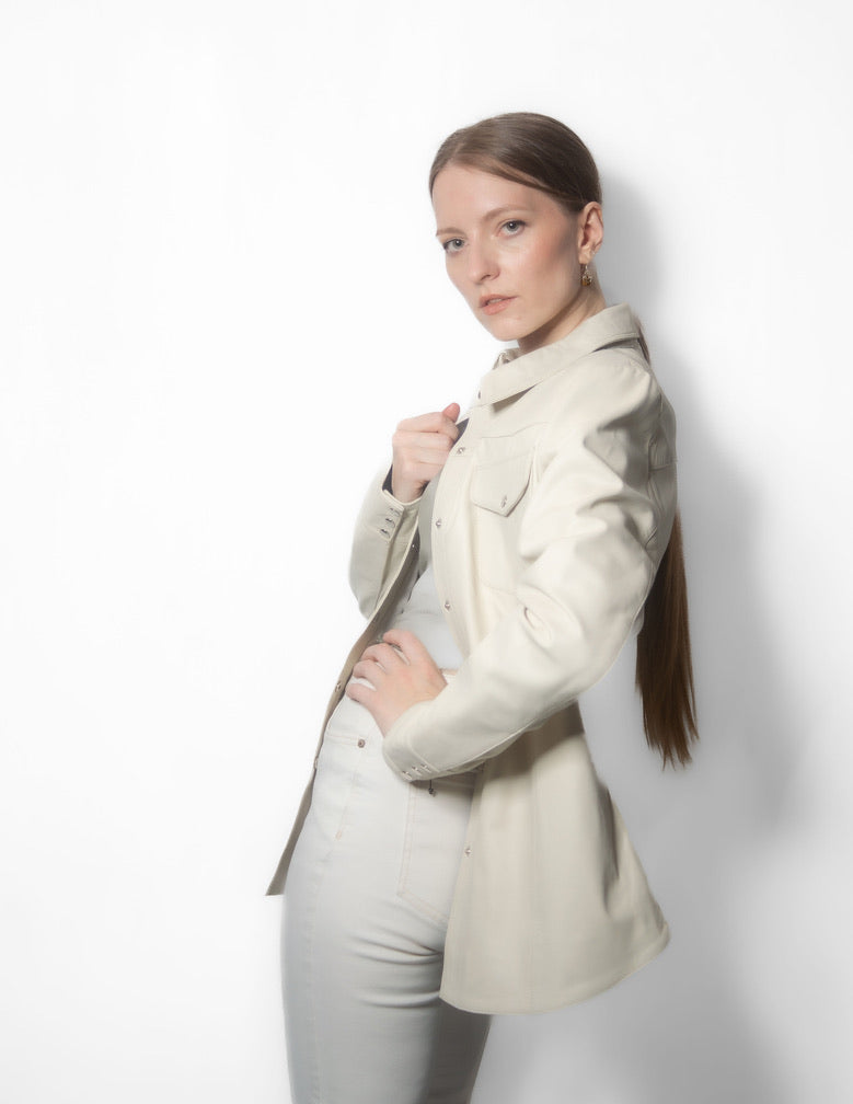 Women Western Lambskin Shirt - Cream