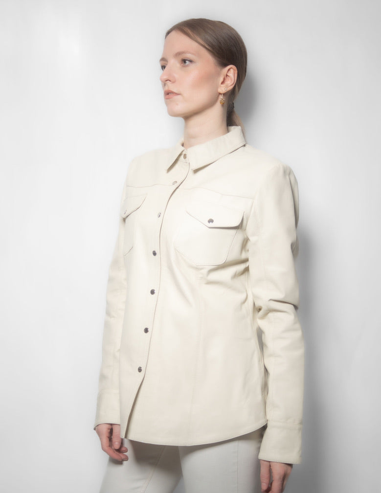 Women Western Lambskin Shirt - Cream