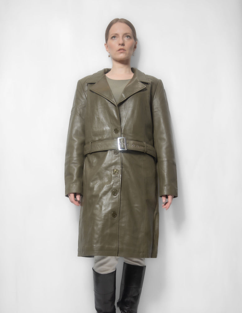 Eclipse - Women Olive Lambskin Leather Coat