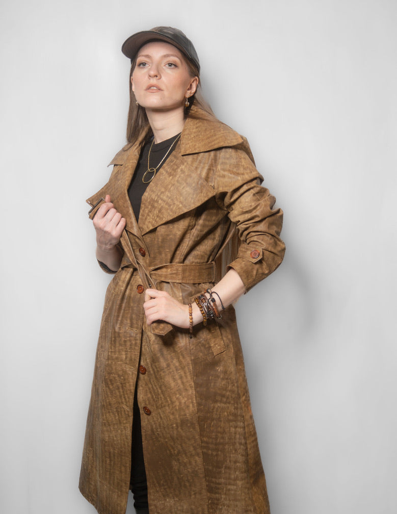 women cowhide trench coat