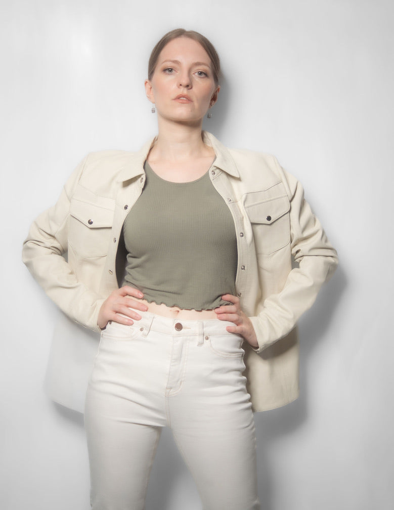 Women Western Lambskin Shirt - Cream