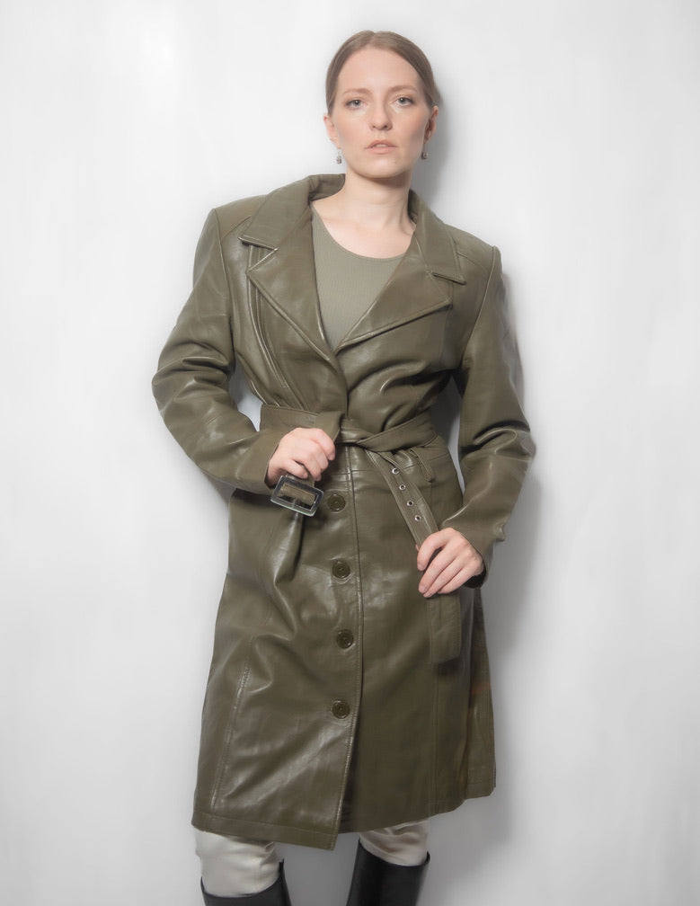 Eclipse - Women Olive Lambskin Leather Coat