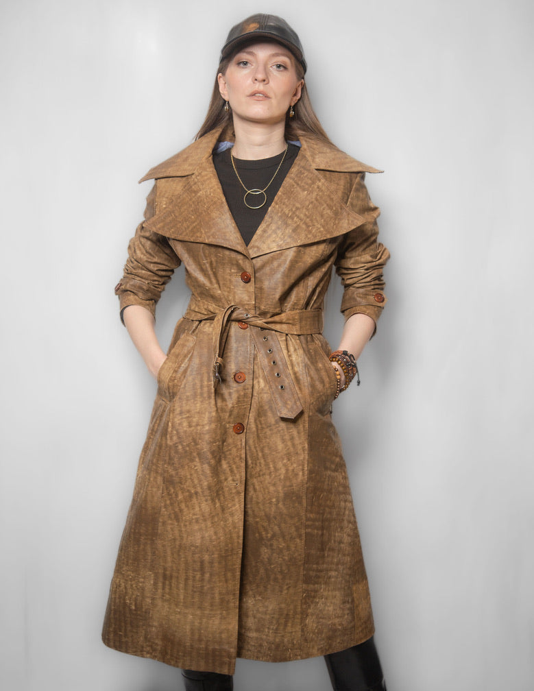 women cowhide trench coat