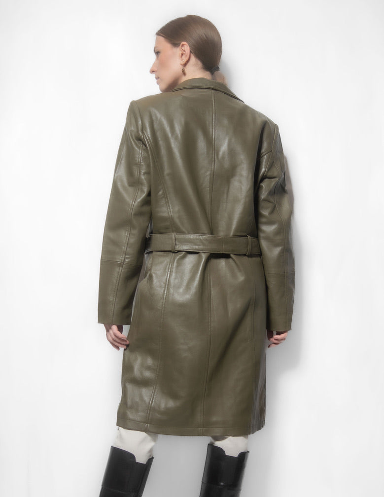 Eclipse - Women Olive Lambskin Leather Coat