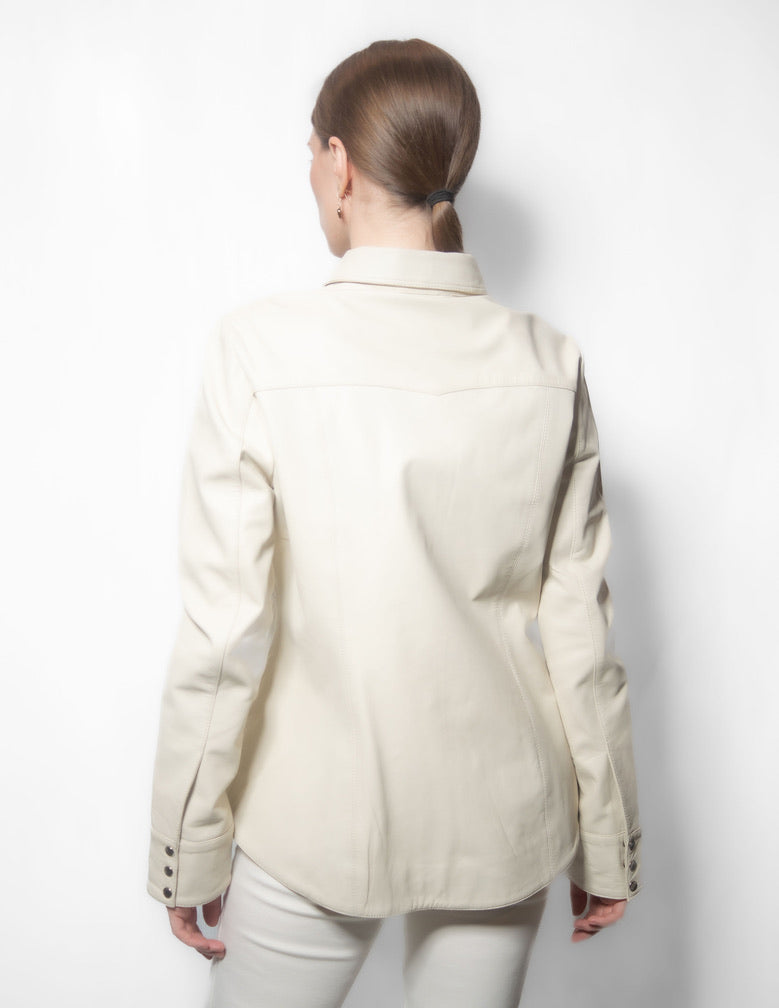 Women Western Lambskin Shirt - Cream