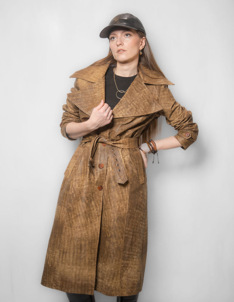 women cowhide trench coat
