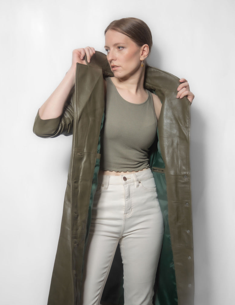 Eclipse - Women Olive Lambskin Leather Coat